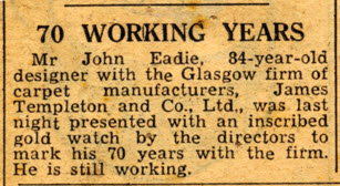 John Eadie, 70 years of service, 1952