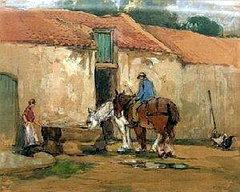 Two horses at a water trough by Robert Eadie