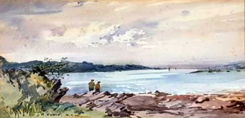 Coastal scene with two fishermen by Robert Eadie