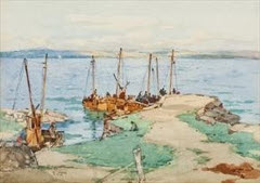 Fishing Boat At A Quayside watercolour by Robert Eadie