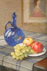 Still Life, blue glass decanter with fruit by Robert Eadie
