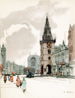 Tolbooth and Tron Steeple, Glasgow, painted by Robert Eadie