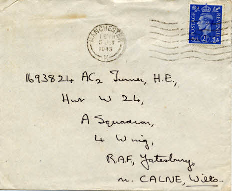 Envelope addressed to Harry Turner at RAF Yatesbury