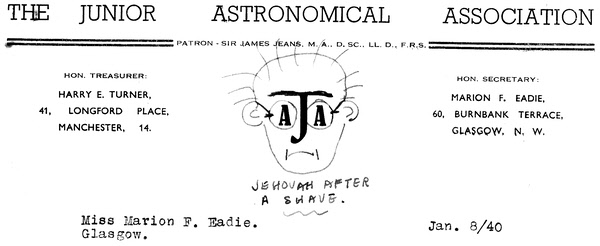 Junior Astronomical Association letterhead, 1940
