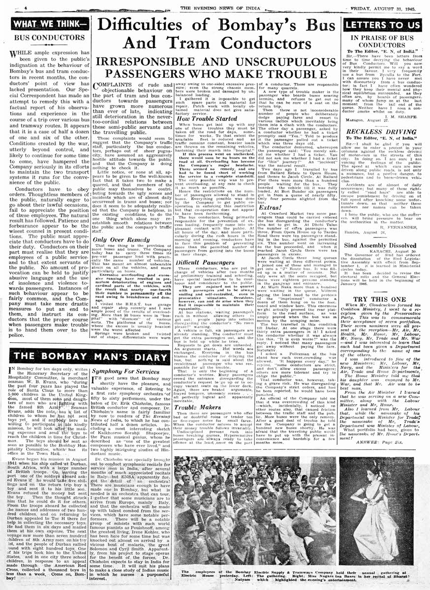 The Evening News of India, Friday August 31st, 1945
