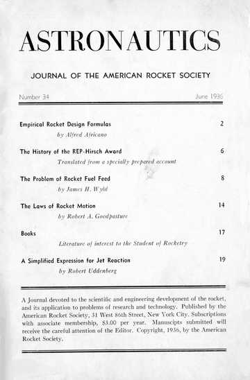 Astronautics No. 34, 1936, front cover